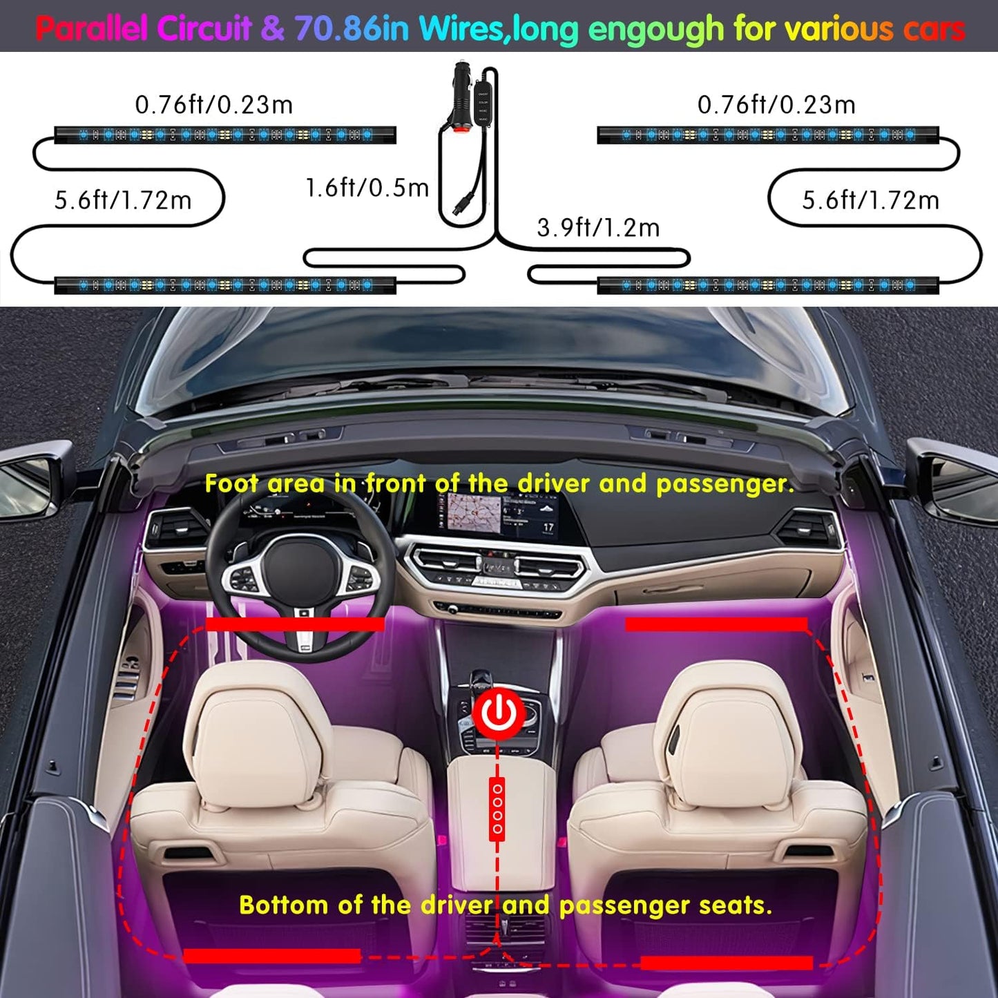 Keepsmile Car LED Accessories – Child Friendly Cabin Lighting, Overvoltage Fuse Protected for Family Vehicles