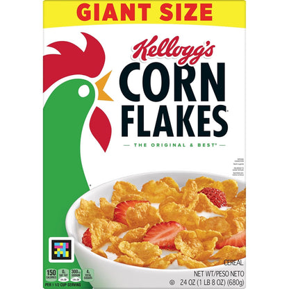 Kellogg's Corn Flakes Cereal – Clean-Label Pantry Staple for Wellness Families, 24oz Box