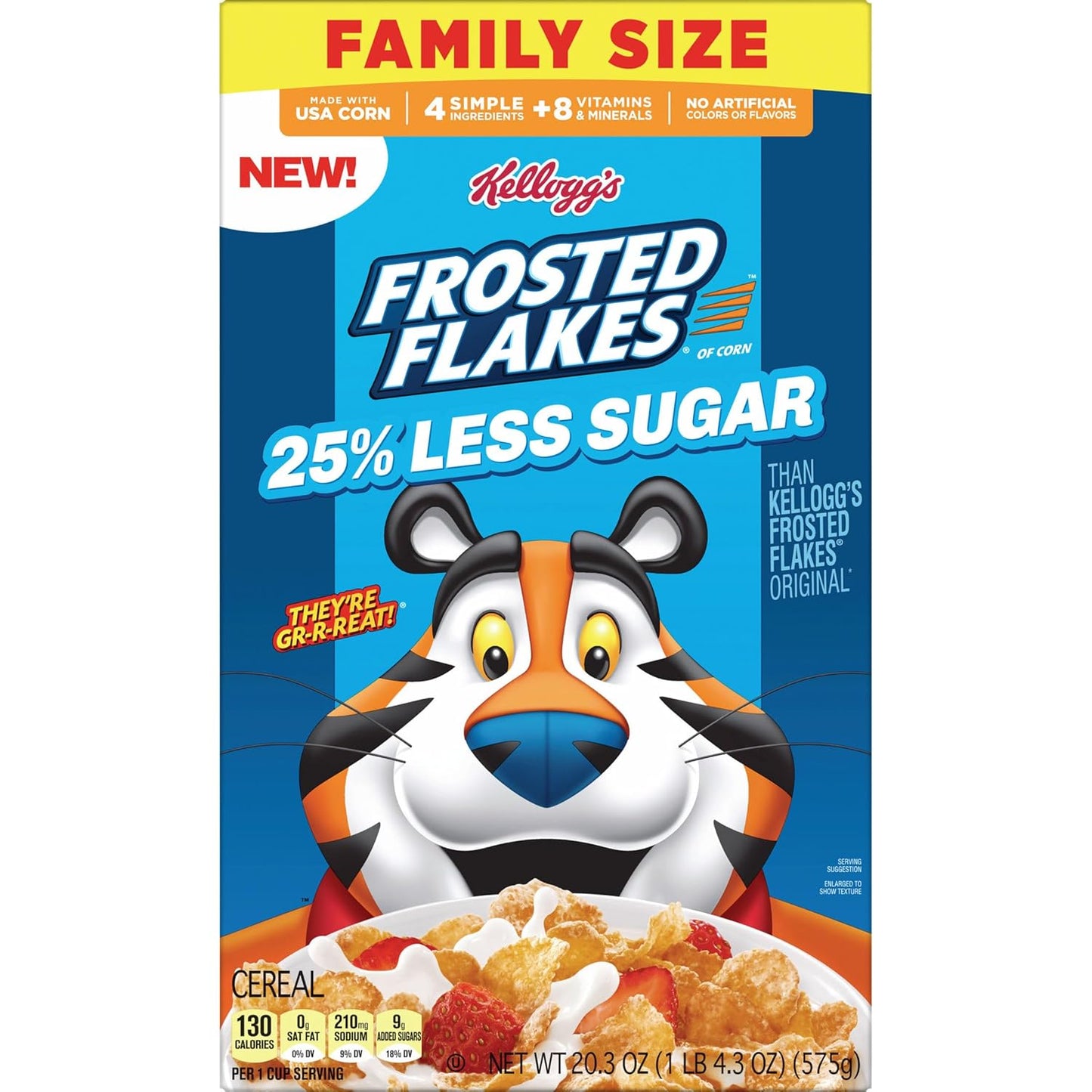 Kellogg's Frosted Flakes 25% Less Sugar Cereal, Lower-Sugar Adult Breakfast for Mindful Morning Routines and Coffee Pairings