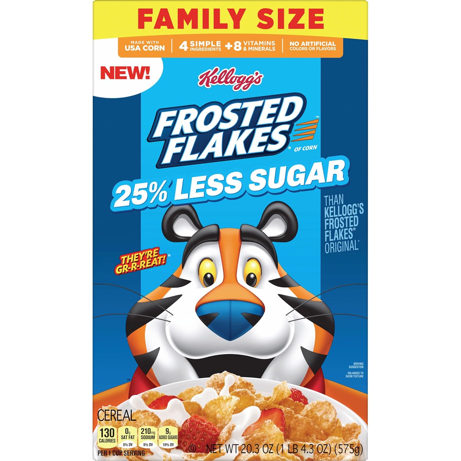Kellogg's Frosted Flakes 25% Less Sugar Cereal, Lower-Sugar Adult Breakfast for Mindful Morning Routines and Coffee Pairings