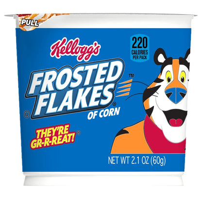 Kellogg's Frosted Flakes Cereal Cups – Kid-Safe School Lunchbox Snack, 12 Single-Serve Milk-Ready Cups
