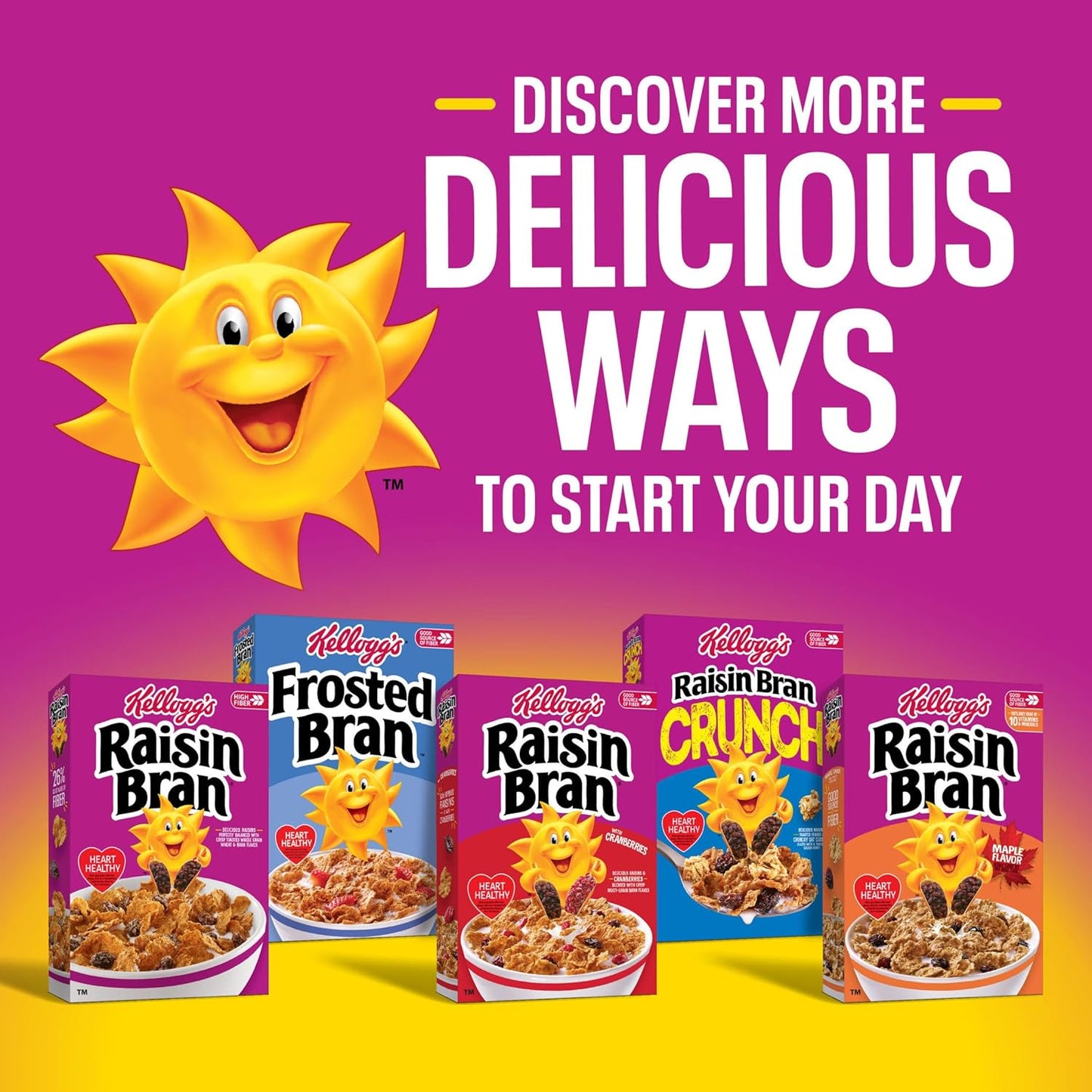 Kellogg's Raisin Bran Crunch Cereal – Kid-Friendly Bran Flakes with Sweet Raisins for Family Breakfasts, 24.5 oz Giant Box
