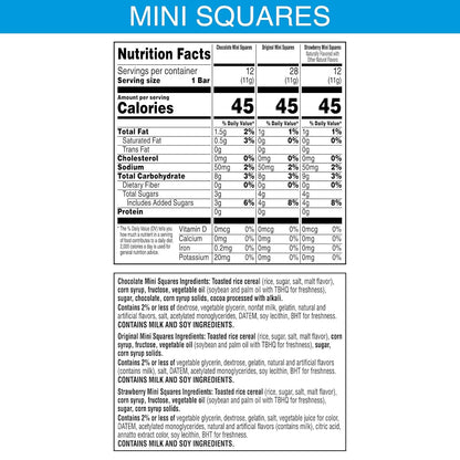Kellogg's Rice Krispies Treats Mini Bars – After-School Snack for Kids, Chocolate Original and Strawberry, 20.1oz Box