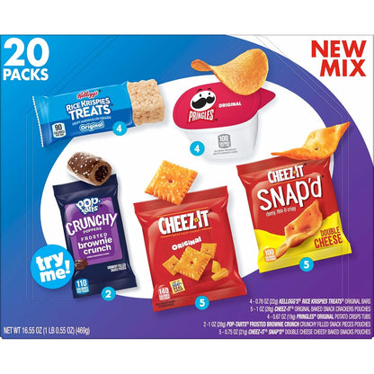 Kellogg's Snack Variety Pack – Office Desk Drawer Essentials for Salty and Sweet Cravings, 20 Single-Serve Portions
