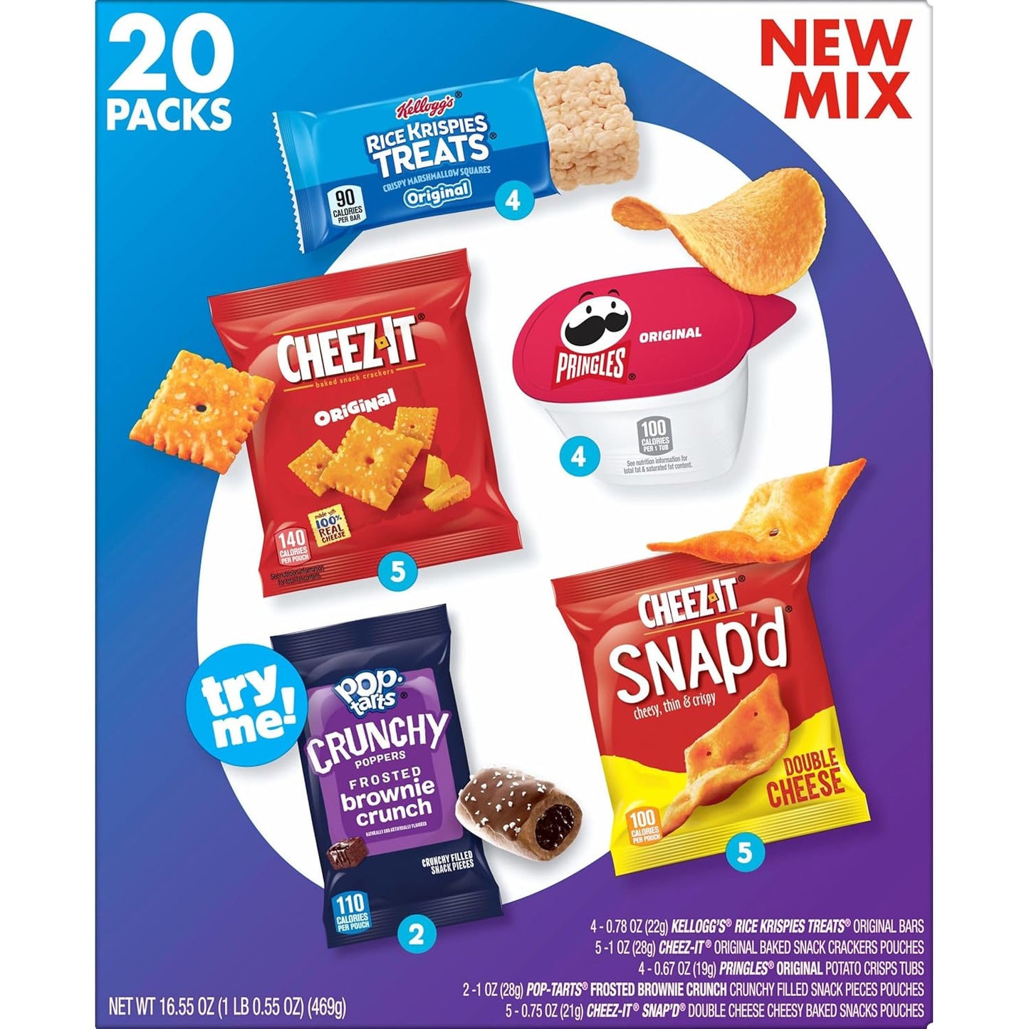 Kellogg's Snack Variety Pack – Office Desk Drawer Essentials for Salty and Sweet Cravings, 20 Single-Serve Portions
