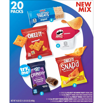 Kellogg's Snack Variety Pack – Office Desk Drawer Essentials for Salty and Sweet Cravings, 20 Single-Serve Portions