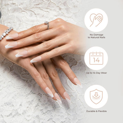 KISS Classy Press On Nails 'Dashing' – Thoughtful Birthday Gift for Her, Salon-Style French Manicure Kit
