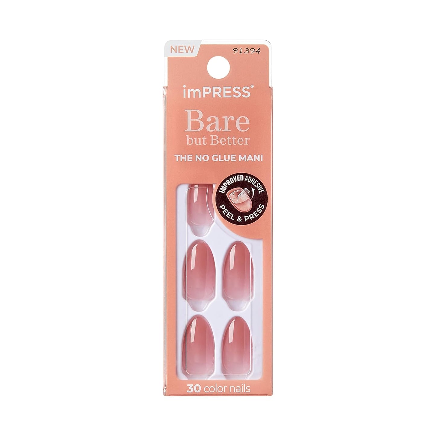 KISS imPRESS No Glue Press On Nails – Bare but Better Serenity for the Sunday Self-Care Ritual, Calm Nude Mani