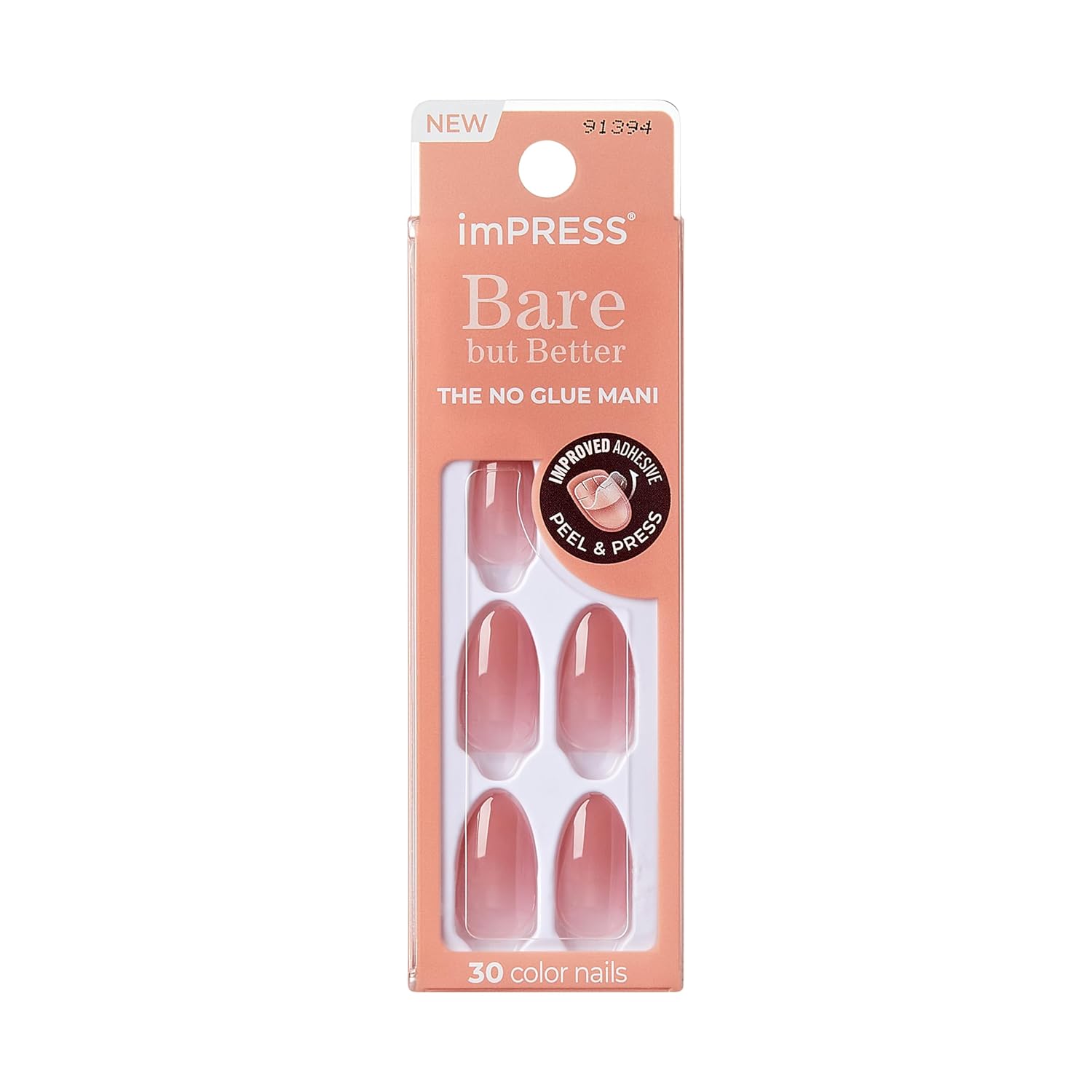 KISS imPRESS No Glue Press On Nails – Bare but Better Serenity for the Sunday Self-Care Ritual, Calm Nude Mani