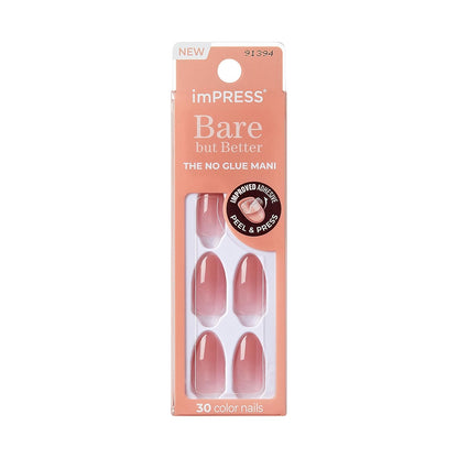 KISS imPRESS No Glue Press On Nails – Bare but Better Serenity for the Sunday Self-Care Ritual, Calm Nude Mani