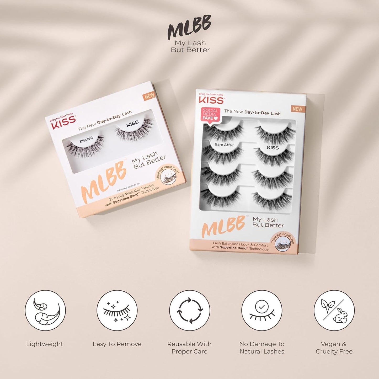 KISS My Lash But Better So Real False Eyelashes – Luxury Vegan Lash Clusters for High-End Vanity, Natural-Looking 12mm Reusable Strip Lashes