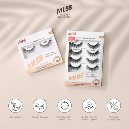 KISS My Lash But Better So Real False Eyelashes – Luxury Vegan Lash Clusters for High-End Vanity, Natural-Looking 12mm Reusable Strip Lashes