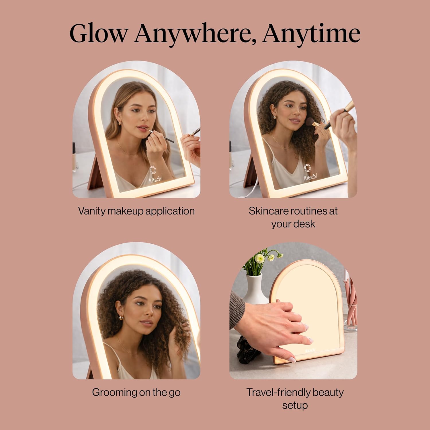 Kitsch Arch Vanity Mirror – Uncluttered Desk Accessory with Cordless LED Design, Clean-Lined Minimalist Mirror