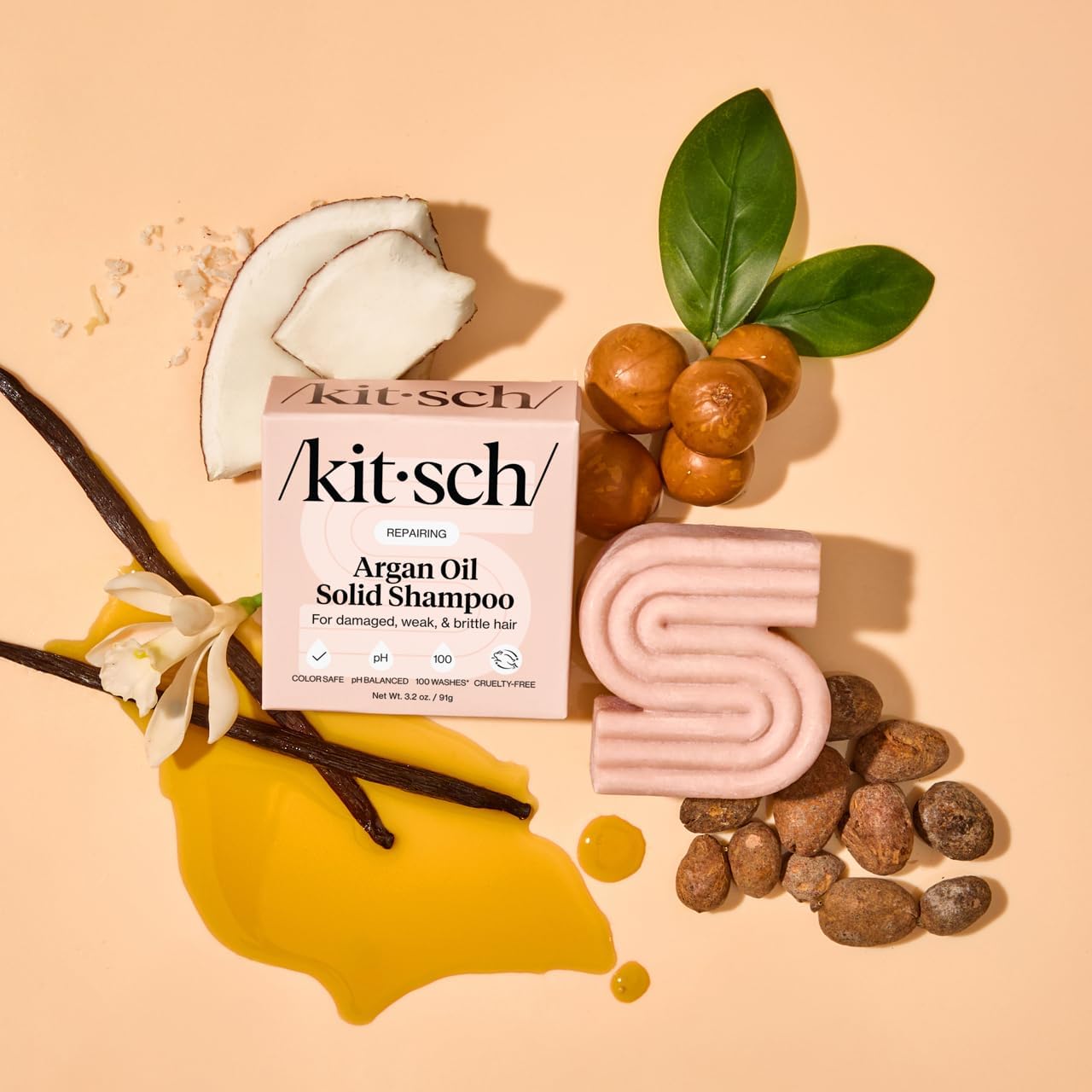 Kitsch Argan Oil Shampoo Bar — Spill-Proof Travel Shampoo for Camping, Hiking, and Trail Days