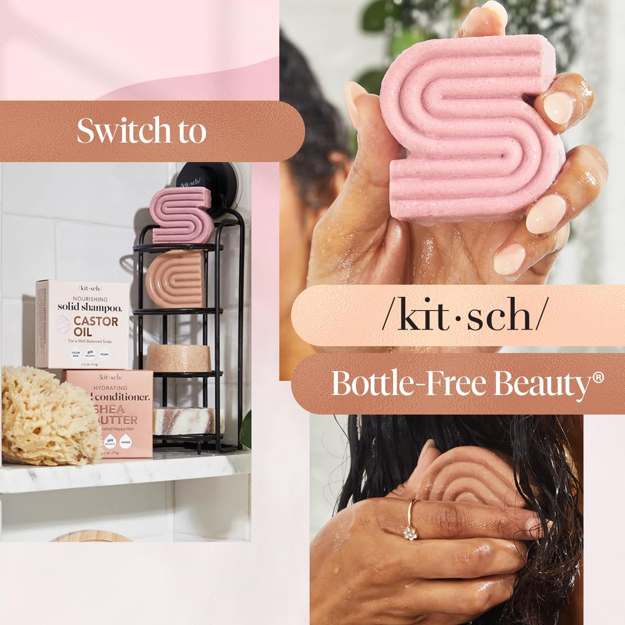 Kitsch Castor Oil Shampoo and Shea Butter Conditioner Bar – Mindful Bath Time Ritual Set for Deep Hydration and Frizz Control