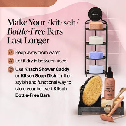 Kitsch Castor Oil Shampoo and Shea Butter Conditioner Bar – Mindful Bath Time Ritual Set for Deep Hydration and Frizz Control
