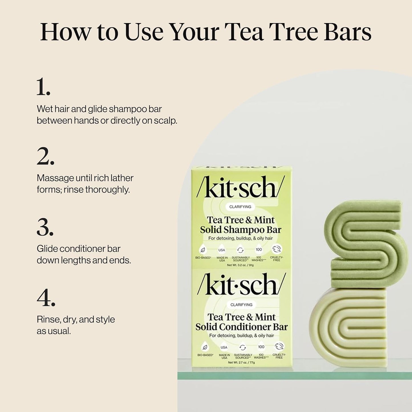 Kitsch Clarifying Tea Tree Shampoo and Conditioner Bar – Clutter-Free Hair Care for the Intentional Bathroom
