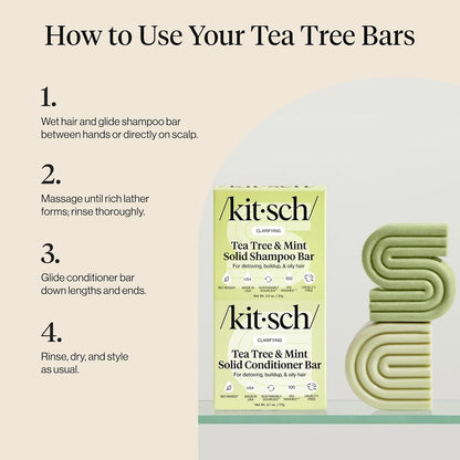 Kitsch Clarifying Tea Tree Shampoo and Conditioner Bar Set – Cooling Scalp Care for Mindful Bath Time Rituals