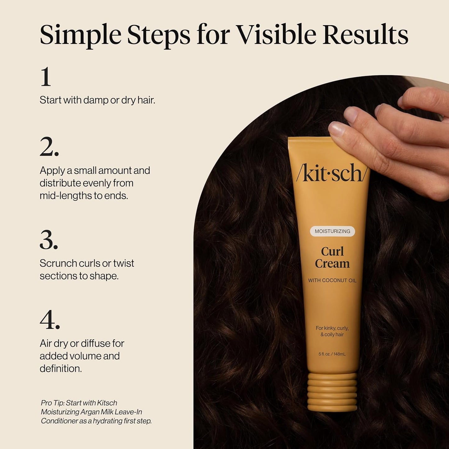 Kitsch Curl Defining Cream – One-Step Styling for Curly Hair, Clean Vanity Essential