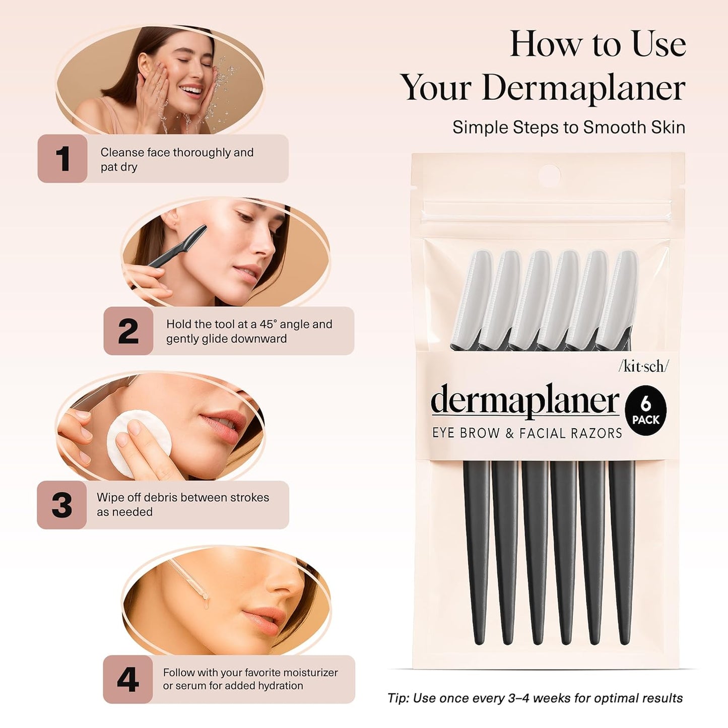 Kitsch Dermaplane Razor – Mindful Self-Care Tool for Women, Nightly Exfoliation Ritual at the Bathroom Vanity
