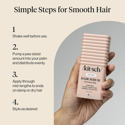 Kitsch Frizz Control Hair Serum - Carry-On Friendly Smoothing Serum for Travelers, TSA-Ready 2.3oz Bottle with Heat Protection & Shine - Pink Grapefruit