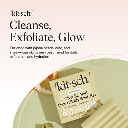 Kitsch Glycolic Acid Bar – Plastic-Free Face and Body Wash for the Clutter-Free Bathroom