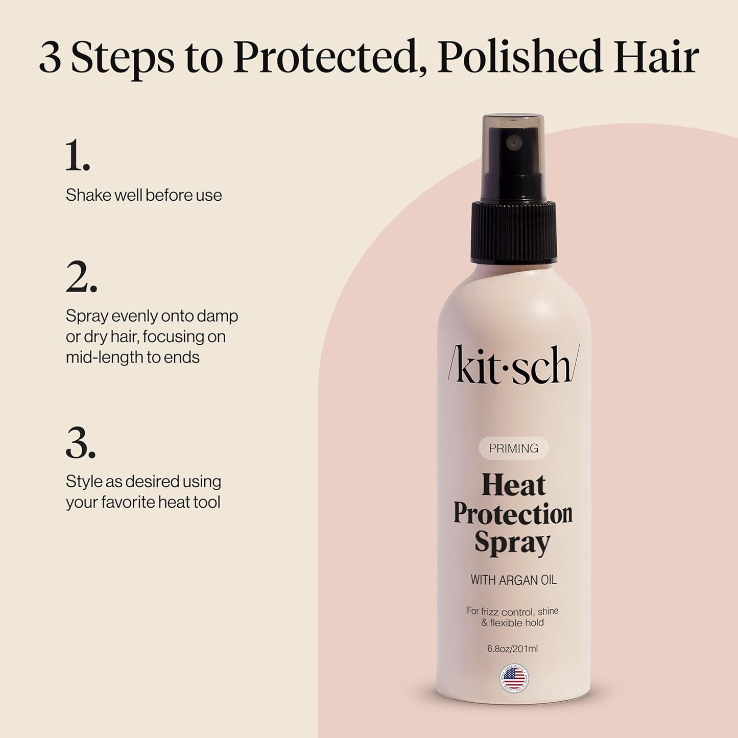 Kitsch Heat Protection Spray with Argan Oil – Mindful Styling Ritual for Damaged Hair, 6.8oz