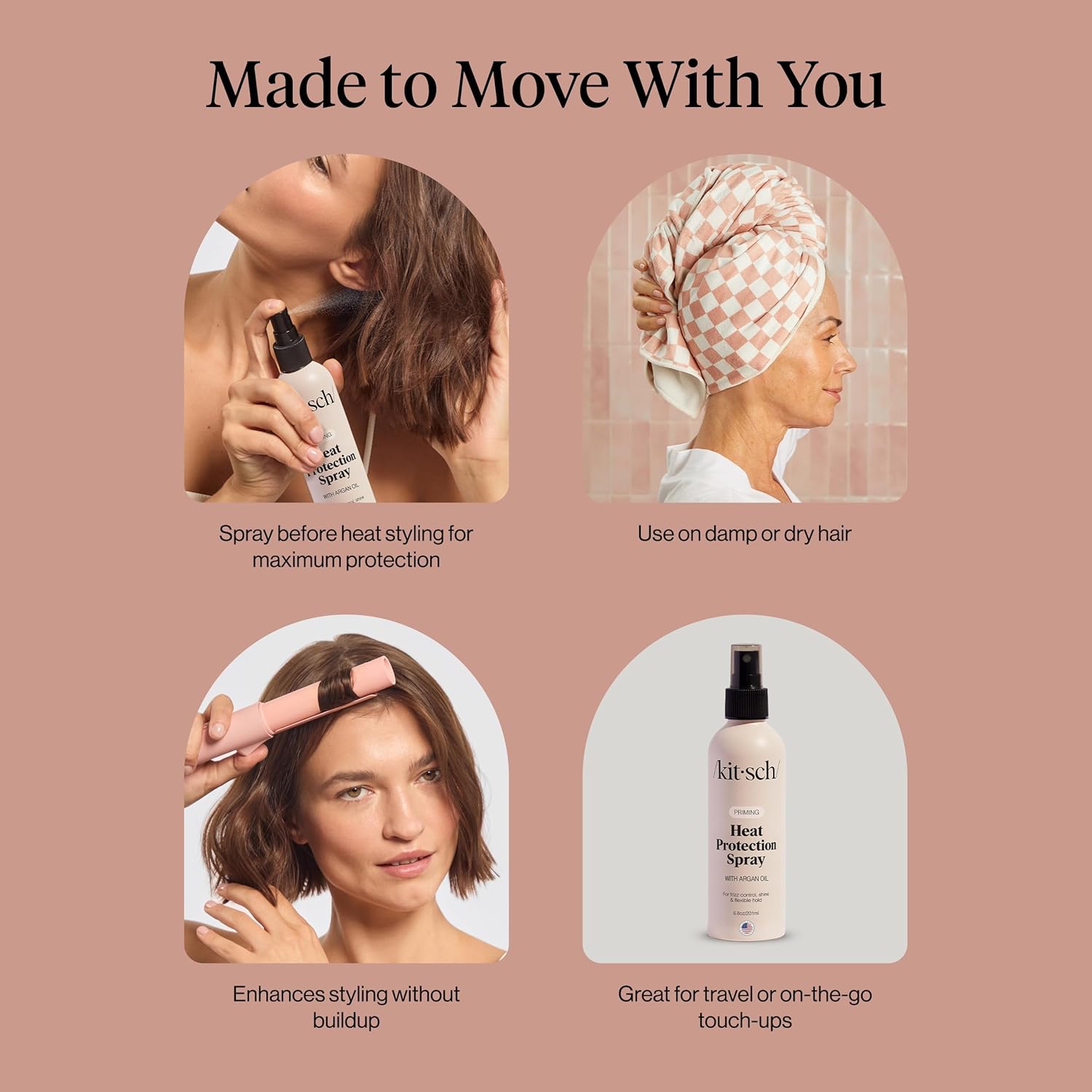 Kitsch Heat Protection Spray with Argan Oil – Mindful Styling Ritual for Damaged Hair, 6.8oz