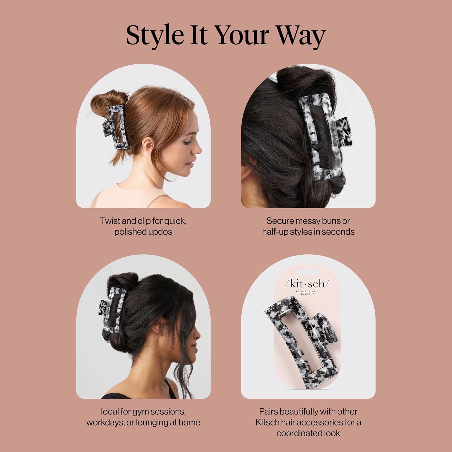 Kitsch Jumbo Hair Claw Clip – Trendy Birthday Gift for Women and Teen Girls, Recycled Plastic Claw Clip for Thick Hair