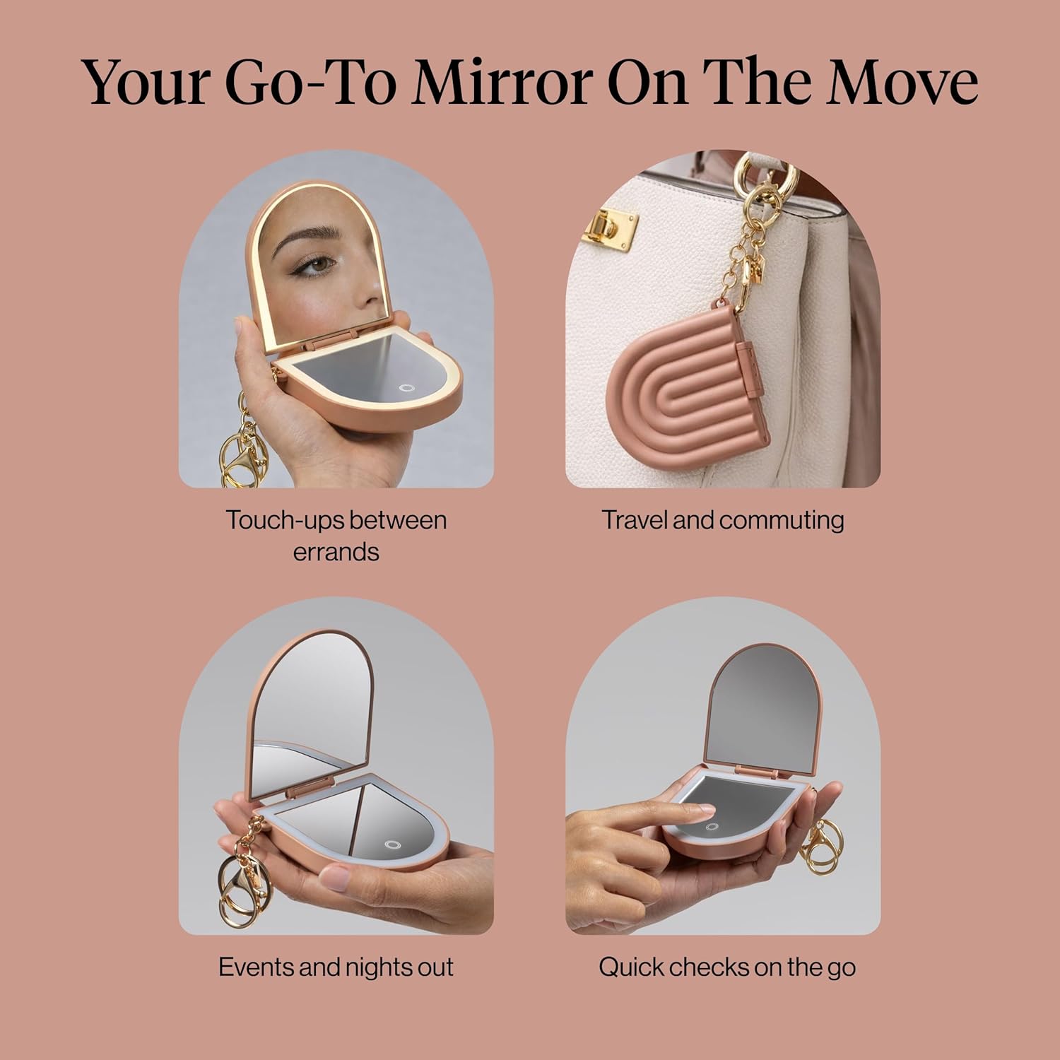 Kitsch Lighted Travel Mirror – Outdoor Picnic and Patio Touch-Up Companion, USB-Rechargeable Keychain Compact