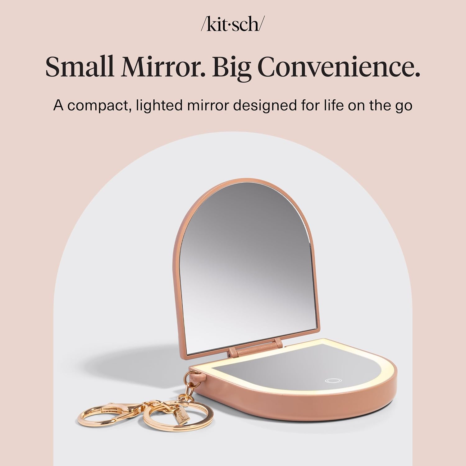 Kitsch Lighted Travel Mirror – Outdoor Picnic and Patio Touch-Up Companion, USB-Rechargeable Keychain Compact