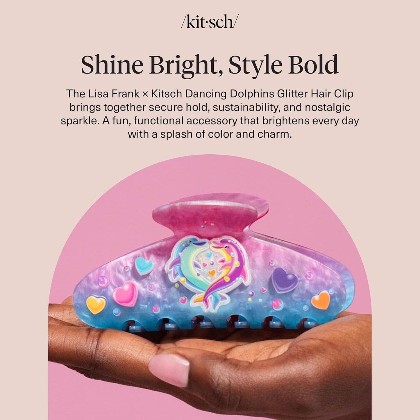Kitsch Lisa Frank Dancing Dolphins Hair Clip for Girls – Fun Sparkly Accessory for Tween Bedrooms and Sleepovers