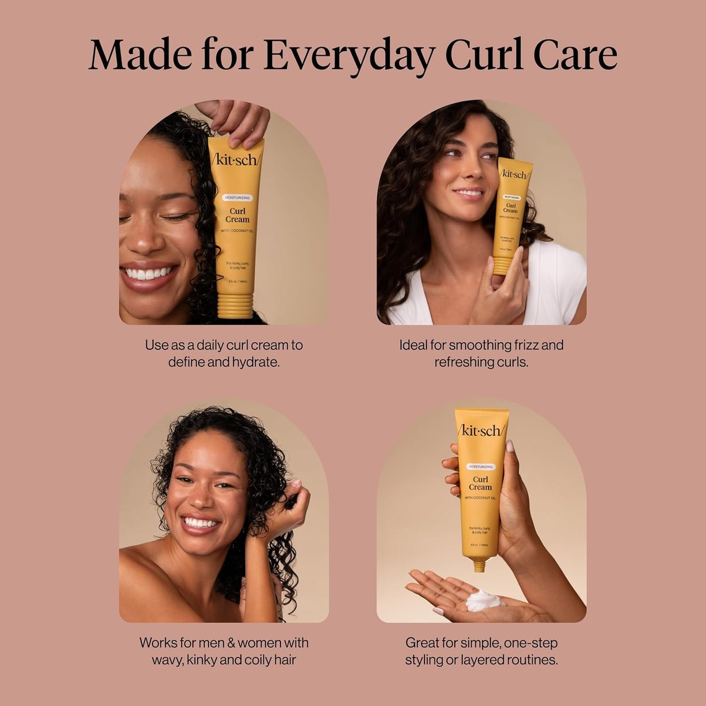 Kitsch Moisturizing Curl Cream – Daily Self-Care Ritual for Frizz-Prone Curly Hair, Lightweight