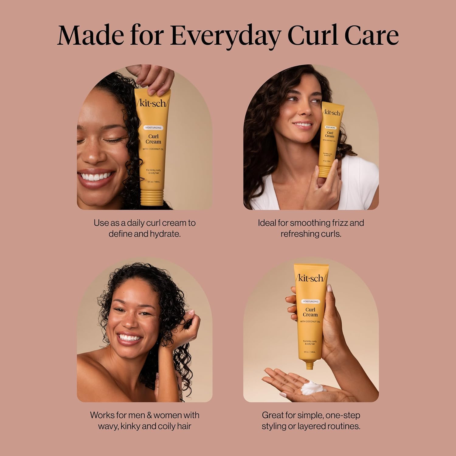 Kitsch Moisturizing Curl Cream – Daily Self-Care Ritual for Frizz-Prone Curly Hair, Lightweight