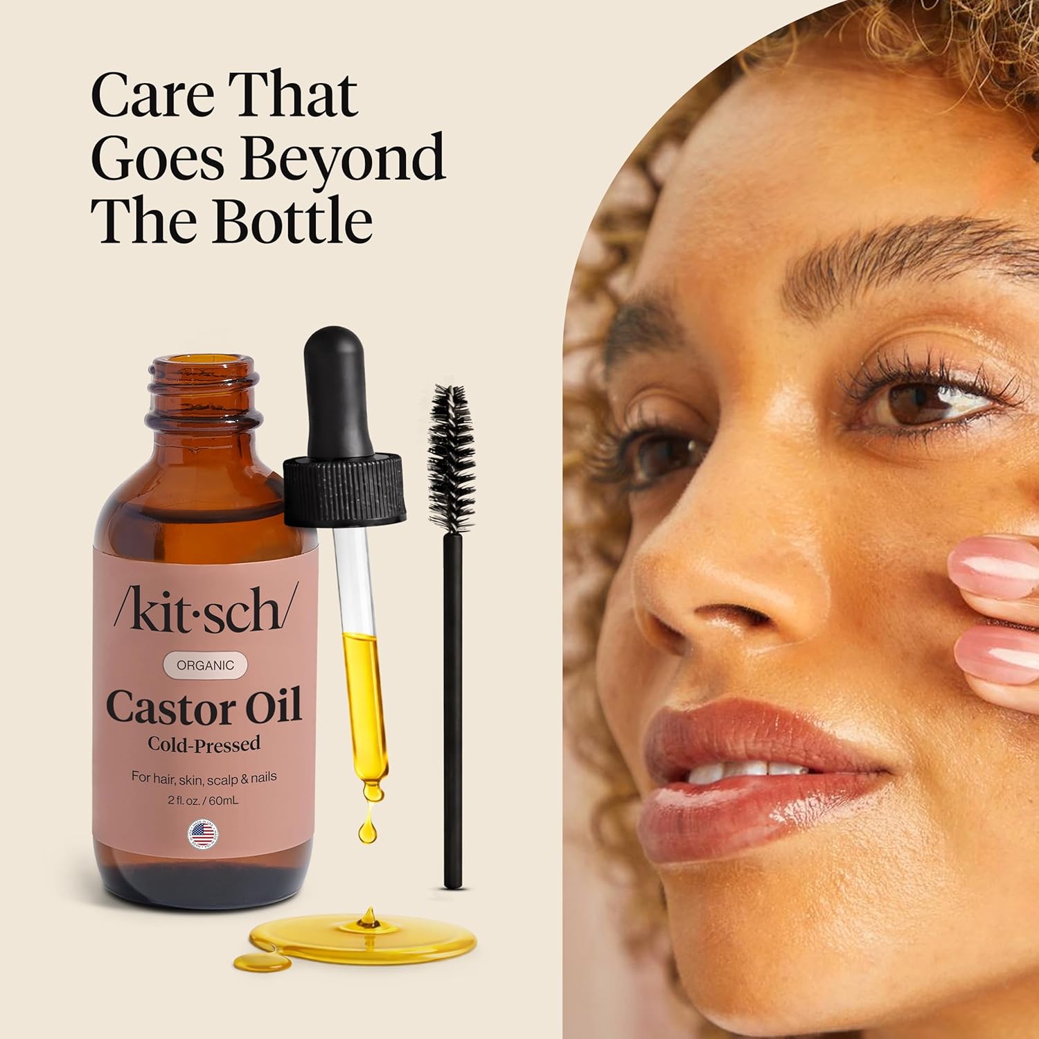 Kitsch Organic Castor Oil – Single Bottle Multi-Use Beauty Oil for Clean Bathroom Countertops and Capsule Routines