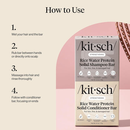 Kitsch Rice Water Shampoo & Conditioner Bar Set – Spa Night Self-Care Ritual, Clean Beauty Hair Treatment for Damaged Strands