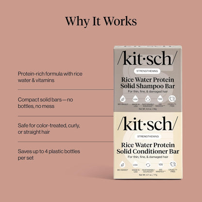 Kitsch Rice Water Shampoo & Conditioner Bar Set – Spa Night Self-Care Ritual, Clean Beauty Hair Treatment for Damaged Strands
