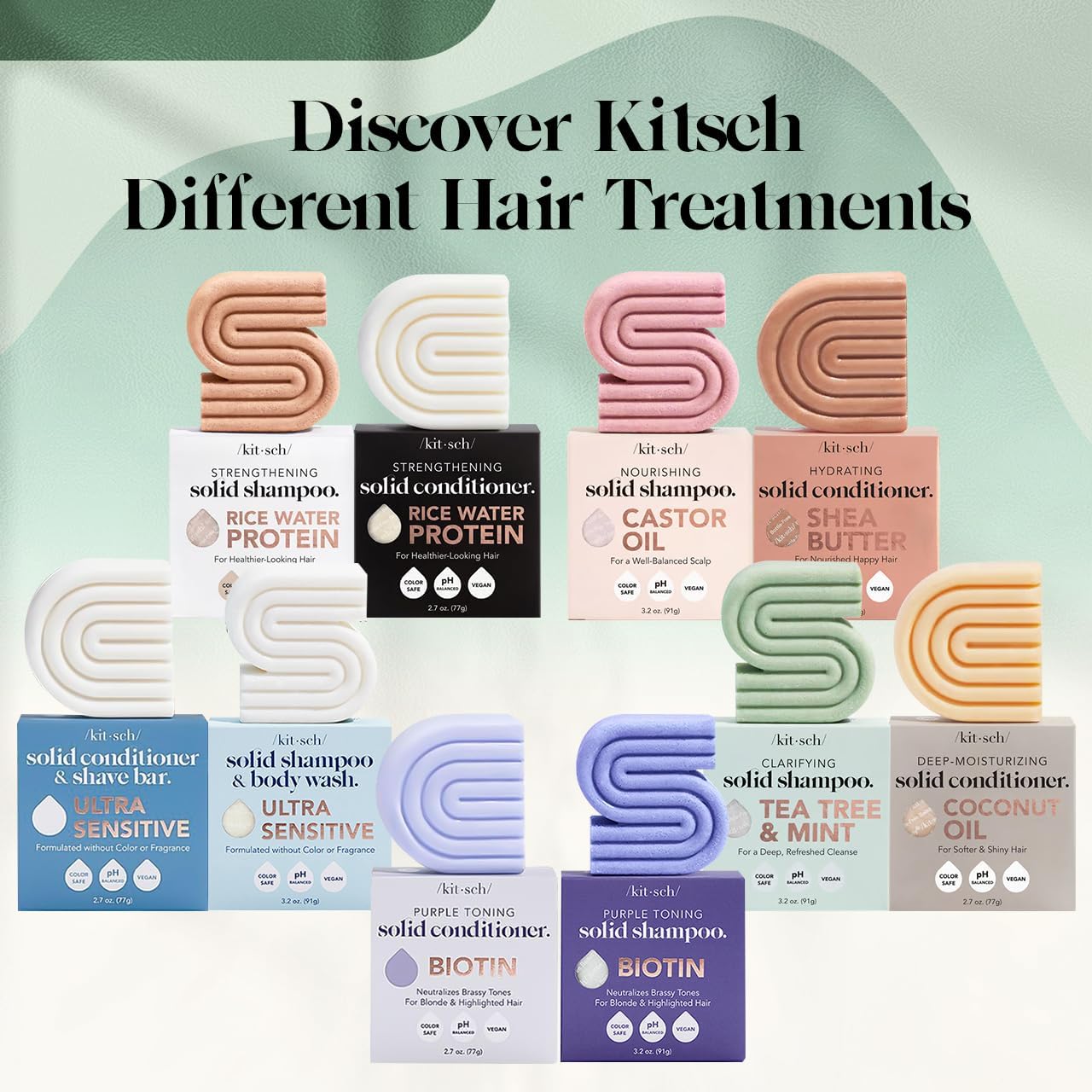 Kitsch Rosemary & Biotin Shampoo and Conditioner Bar Set – Sustainable Birthday Gift for Her, Volumizing Hair Care Duo