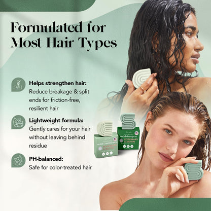 Kitsch Rosemary & Biotin Shampoo and Conditioner Bar Set – Sustainable Birthday Gift for Her, Volumizing Hair Care Duo