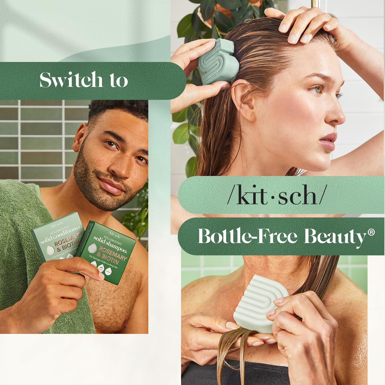 Kitsch Rosemary & Biotin Shampoo and Conditioner Bar Set – Sustainable Birthday Gift for Her, Volumizing Hair Care Duo
