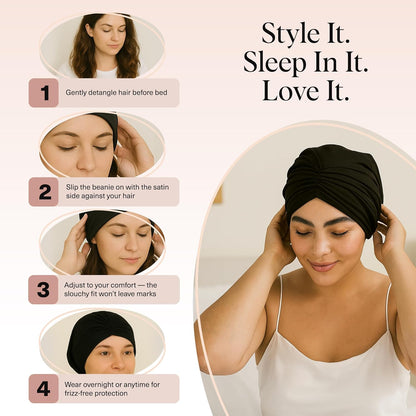 Kitsch Satin Lined Beanie – Thoughtful Birthday Gift for Her, Cozy Sleep Bonnet for Women with Curly Hair