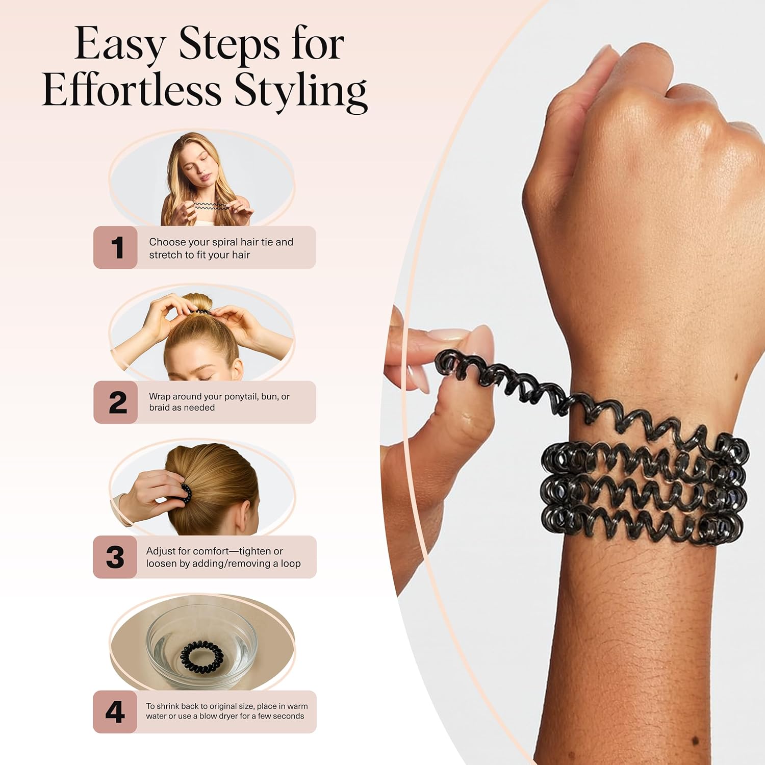 Kitsch Spiral Hair Ties – Affordable Birthday Gift for Her, Creaseless Coil Ponytail Holders for Women