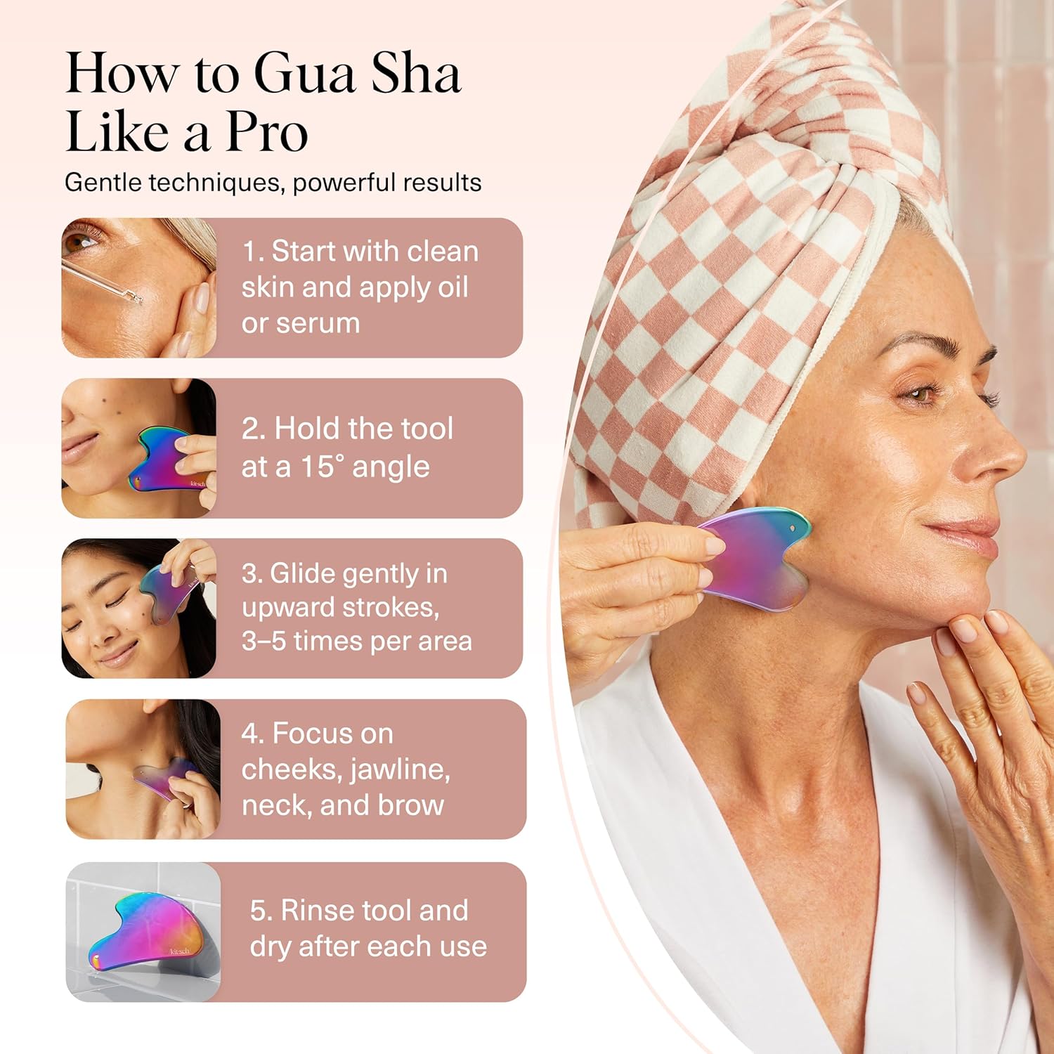 Kitsch Stainless Steel Gua Sha Tool – Mindful Bath Time Wind-Down for Lymphatic Drainage