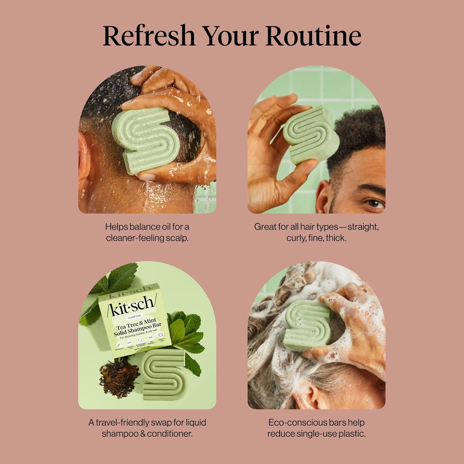 Kitsch Tea Tree Shampoo Bar – Minimalist Bathroom Staple, Replaces Two Plastic Bottles