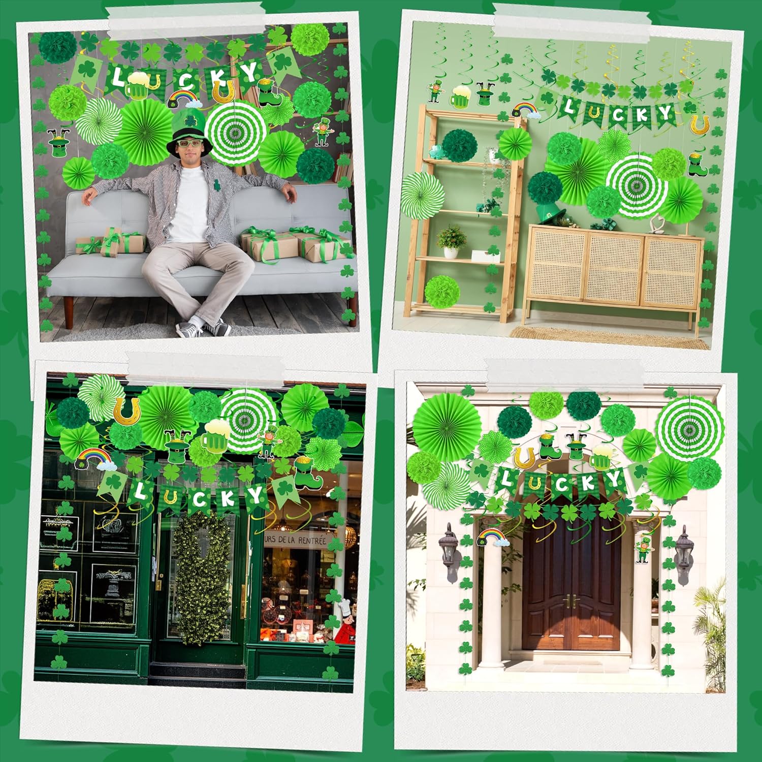 Kleverise St. Patrick's Day Outdoor Decor – Lightweight Paper Fan Set for Patio, Backyard and Porch Parties