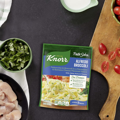 Knorr Pasta Sides Alfredo Broccoli – 7-Minute Office Microwave Meal for Focus Blocks, Pack of 8 Pouches