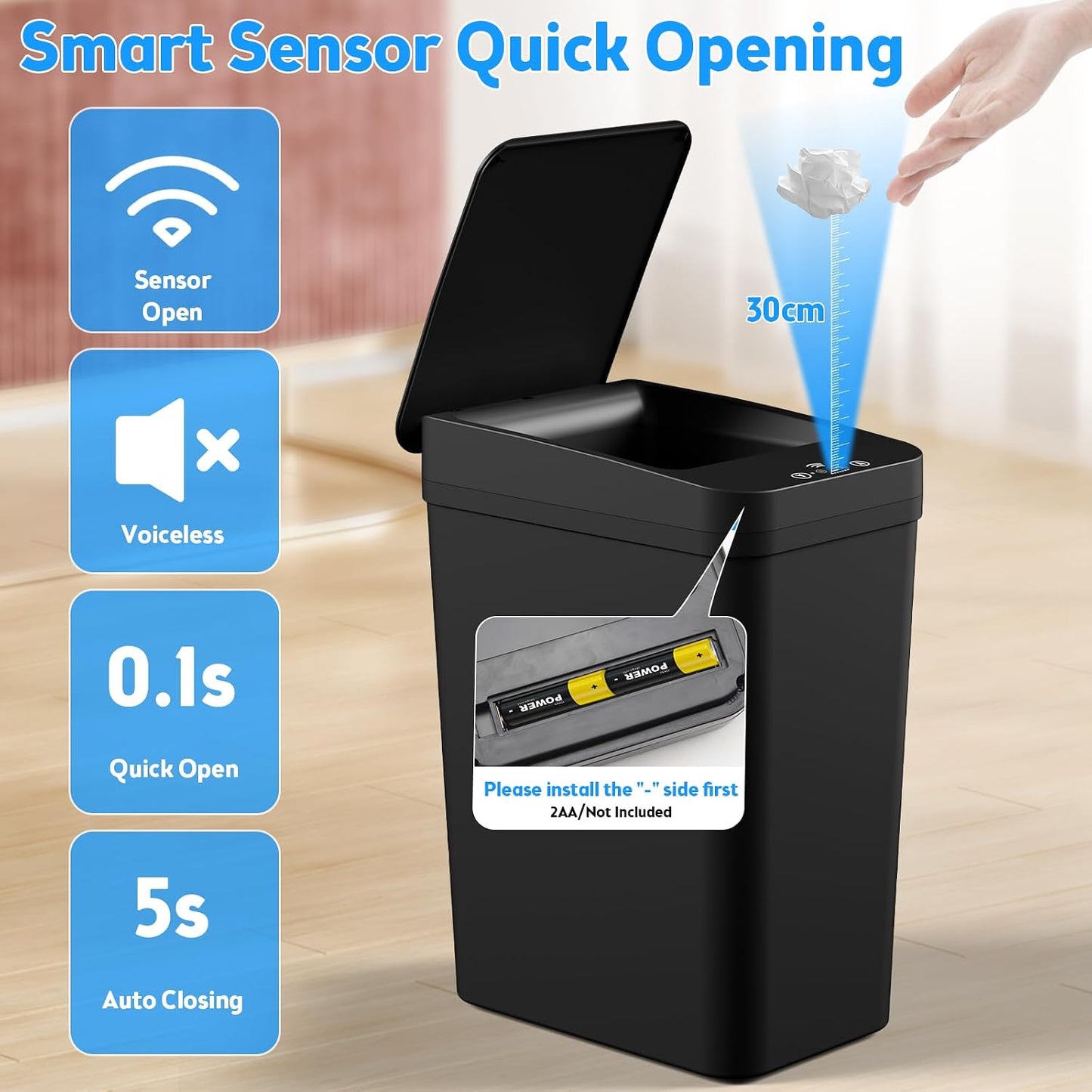 KOEYLE 2.2 Gallon Touchless Trash Bin – Effortless Disposal for Study Nooks and Cubicles
