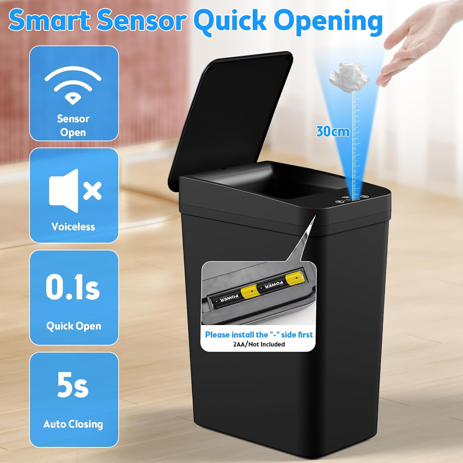 KOEYLE 2.2 Gallon Touchless Trash Bin – Effortless Disposal for Study Nooks and Cubicles