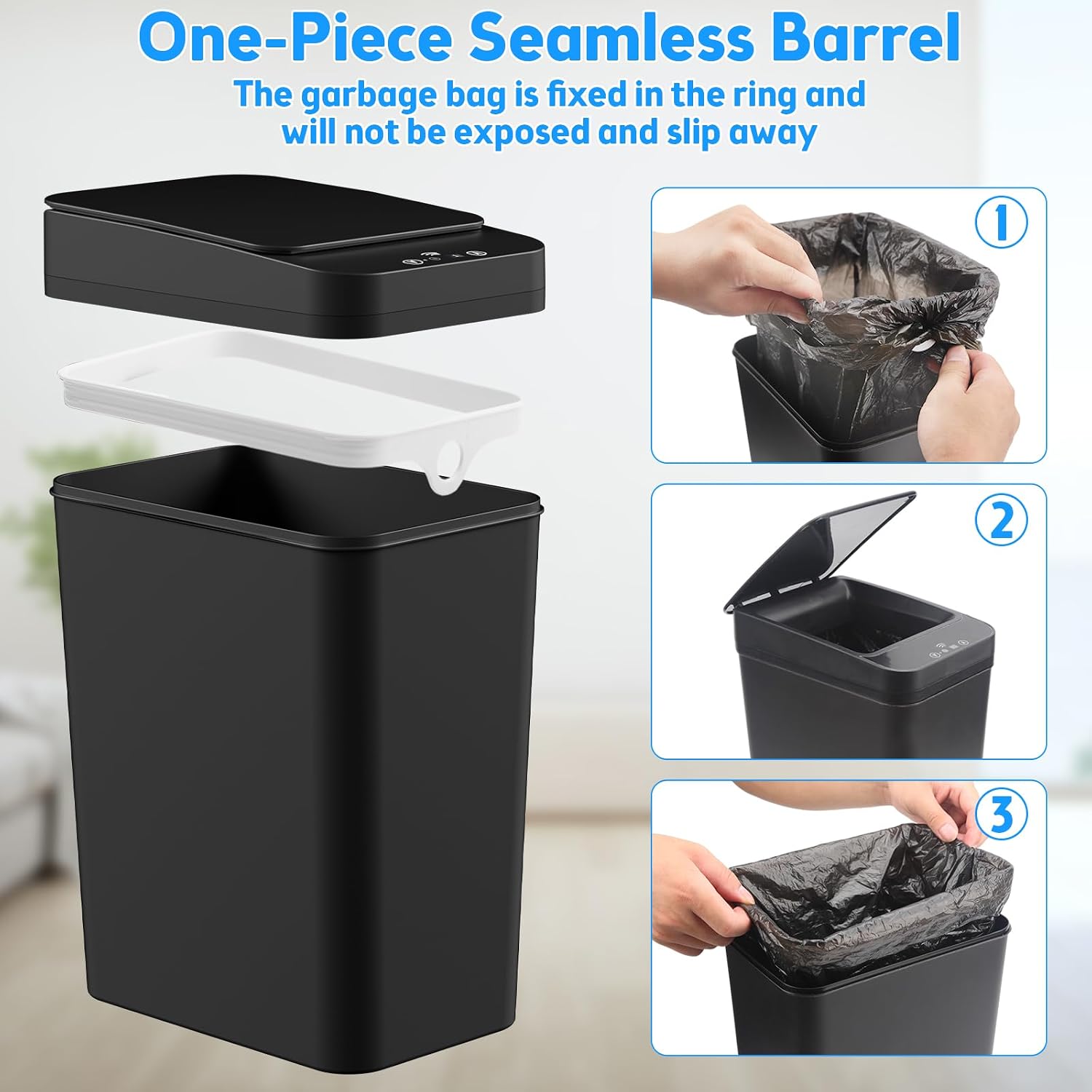 KOEYLE 2.2 Gallon Touchless Trash Bin – Effortless Disposal for Study Nooks and Cubicles