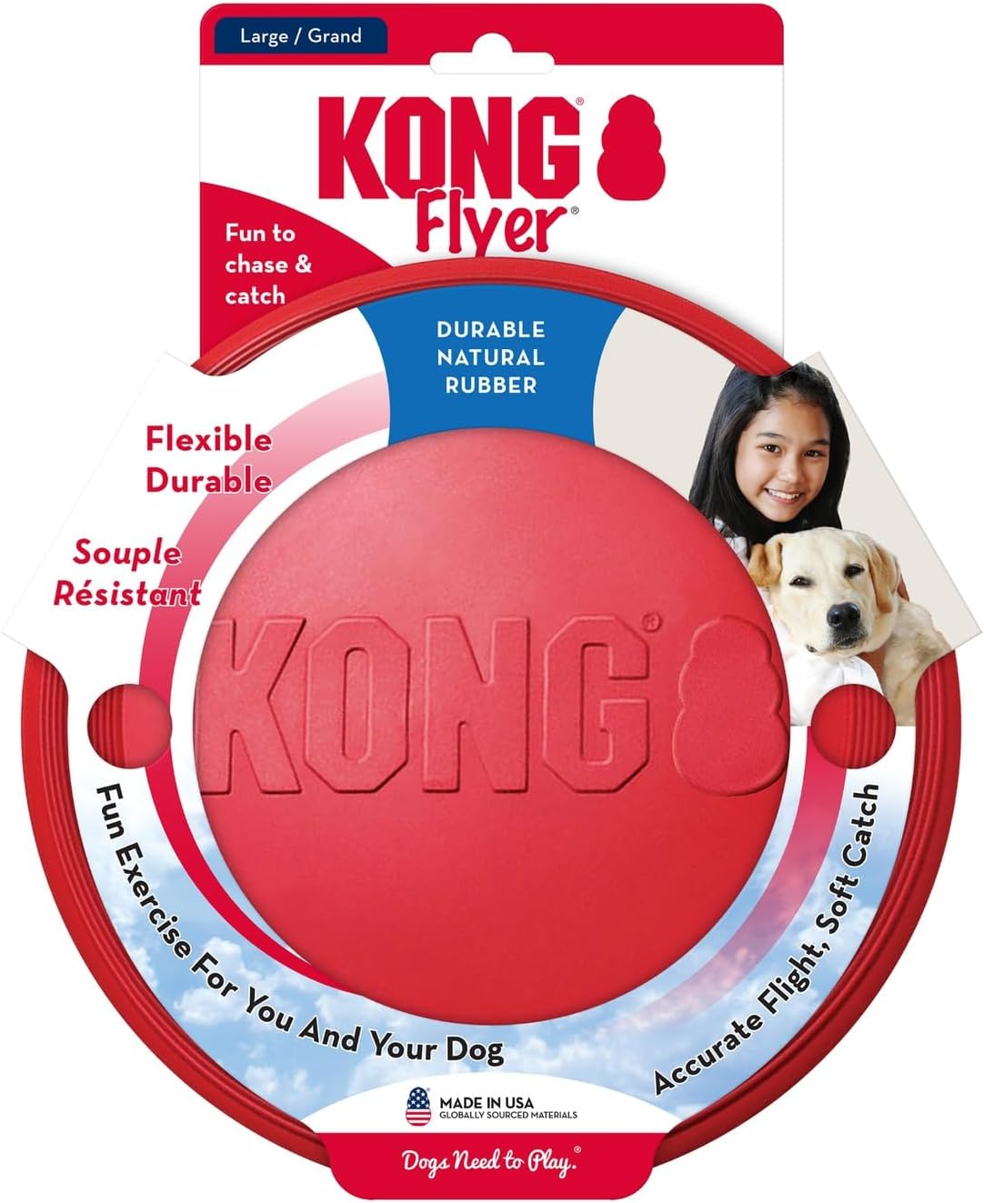 KONG Flyer Soft-Catch Rubber Fetch Disc for Dog Park and Beach Use, Outdoor Flying Toy Built for Energetic Medium to Large Dogs